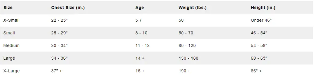 Lacrosse Shoulder Pads Sizing Chart